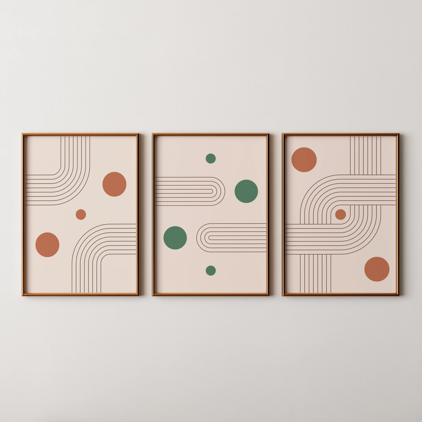 Boho Lines III, Set of 3, Modern Wall Art, Mid Century Modern
