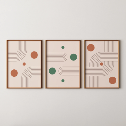 Boho Lines III, Set of 3, Modern Wall Art, Mid Century Modern