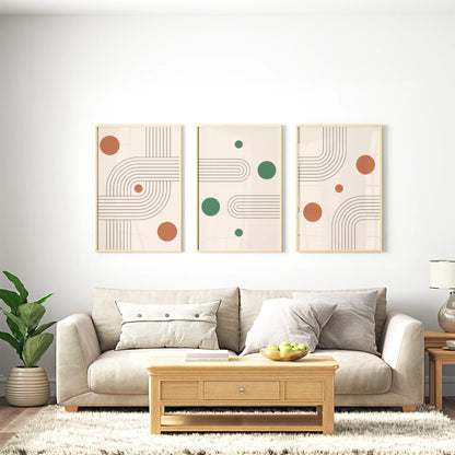 Boho Lines III, Set of 3, Modern Wall Art, Mid Century Modern