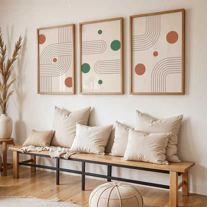 Boho Lines III, Set of 3, Modern Wall Art, Mid Century Modern
