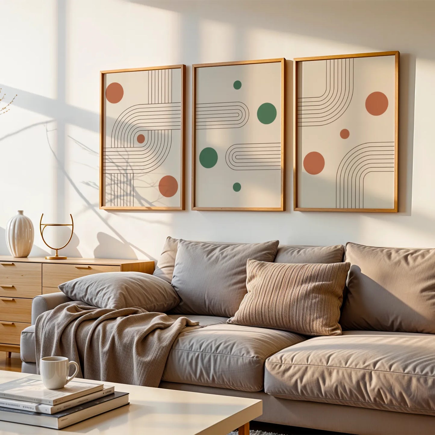 Boho Lines III, Set of 3, Modern Wall Art, Mid Century Modern