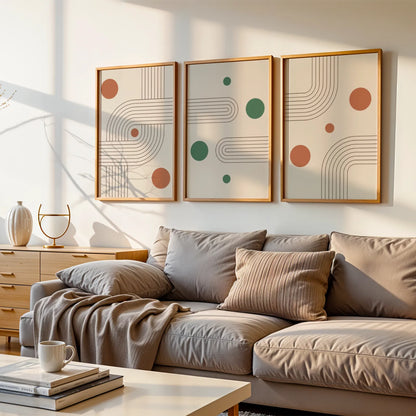 Boho Lines III, Set of 3, Modern Wall Art, Mid Century Modern
