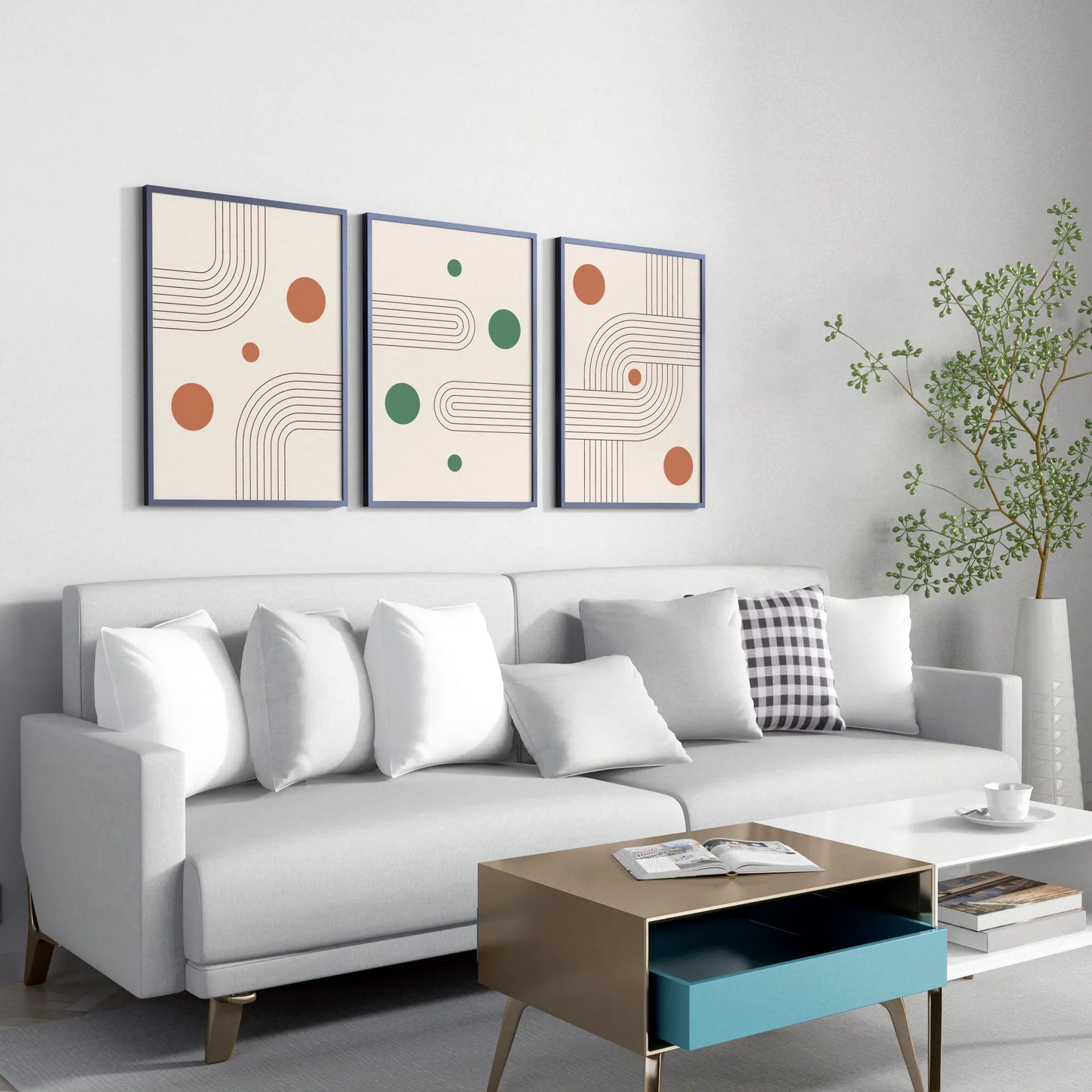 Boho Lines III, Set of 3, Modern Wall Art, Mid Century Modern