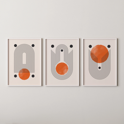 Boho Lines II, Set of 3, Modern Wall Art, Mid Century Modern