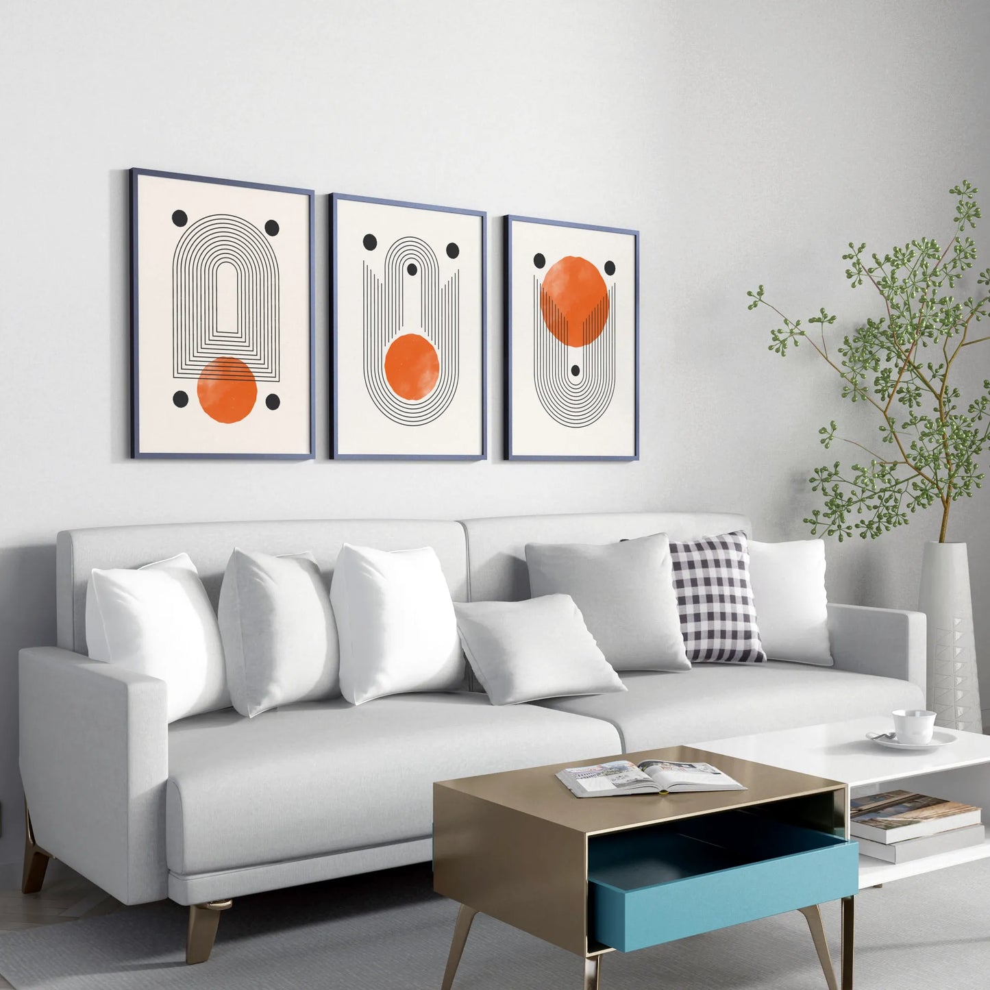 Boho Lines II, Set of 3, Modern Wall Art, Mid Century Modern