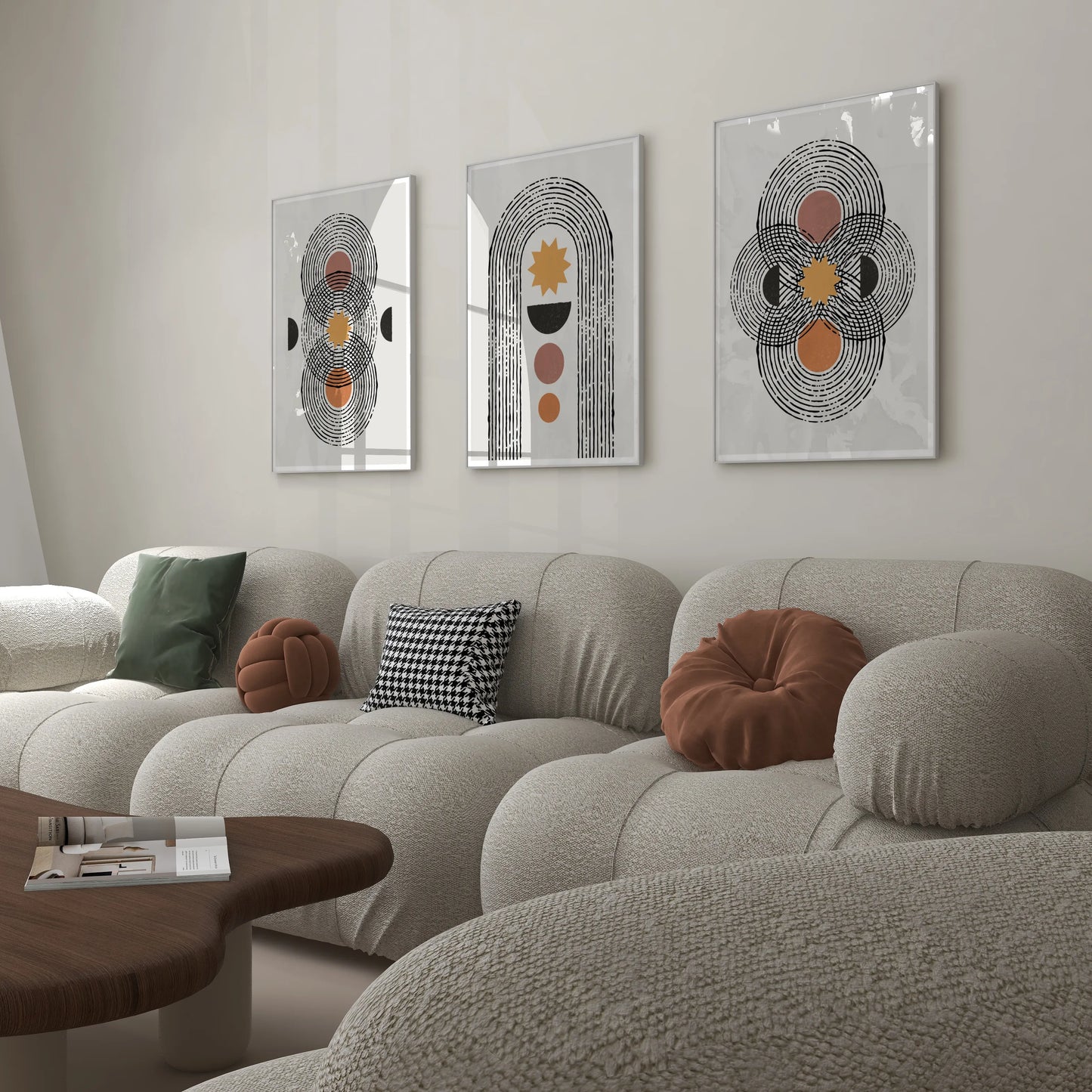 Boho Lines I, Set of 3, Modern Wall Art, Mid Century Vibe
