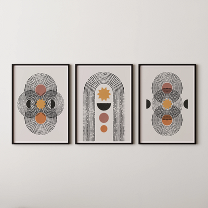 Boho Lines I, Set of 3, Modern Wall Art, Mid Century Vibe