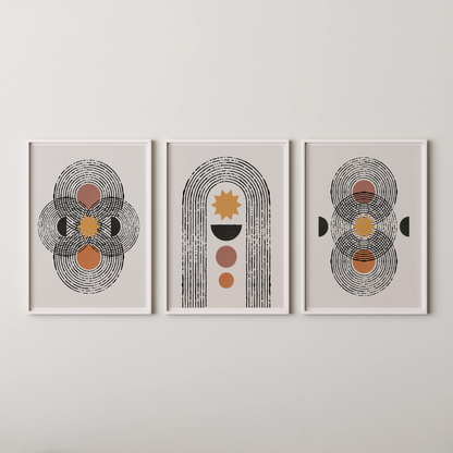 Boho Lines I, Set of 3, Modern Wall Art, Mid Century Vibe