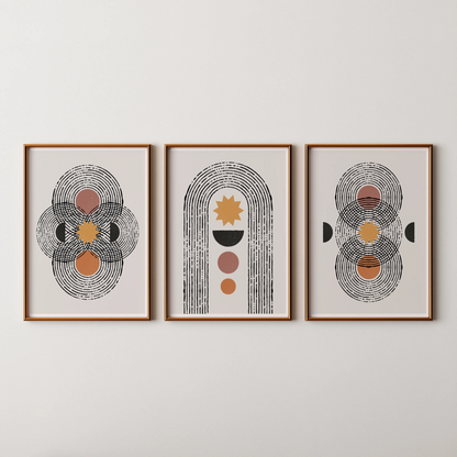 Boho Lines I, Set of 3, Modern Wall Art, Mid Century Vibe