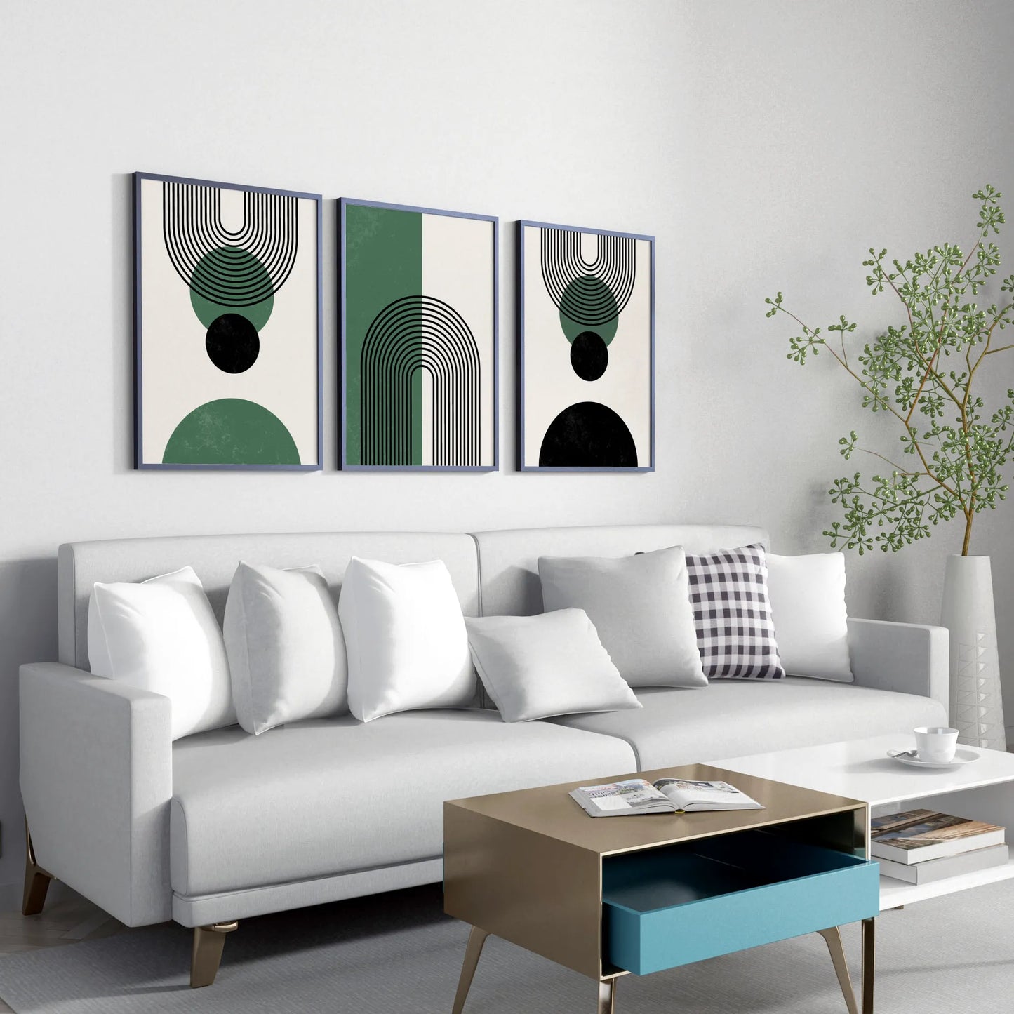 Boho Lines IV, Set of 3, Modern Wall Art, Mid Century Modern