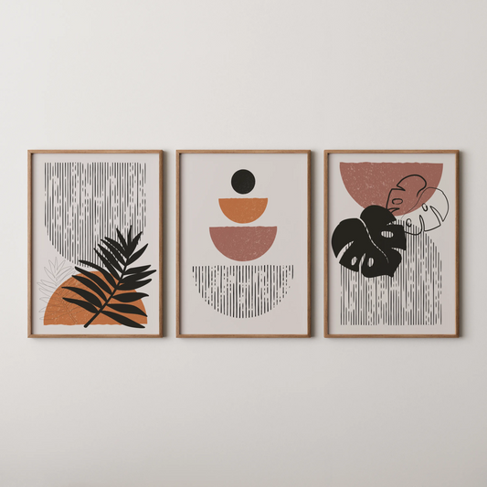 Boho Lines V, Set of 3, Modern Wall Art, Mid Century Vibe