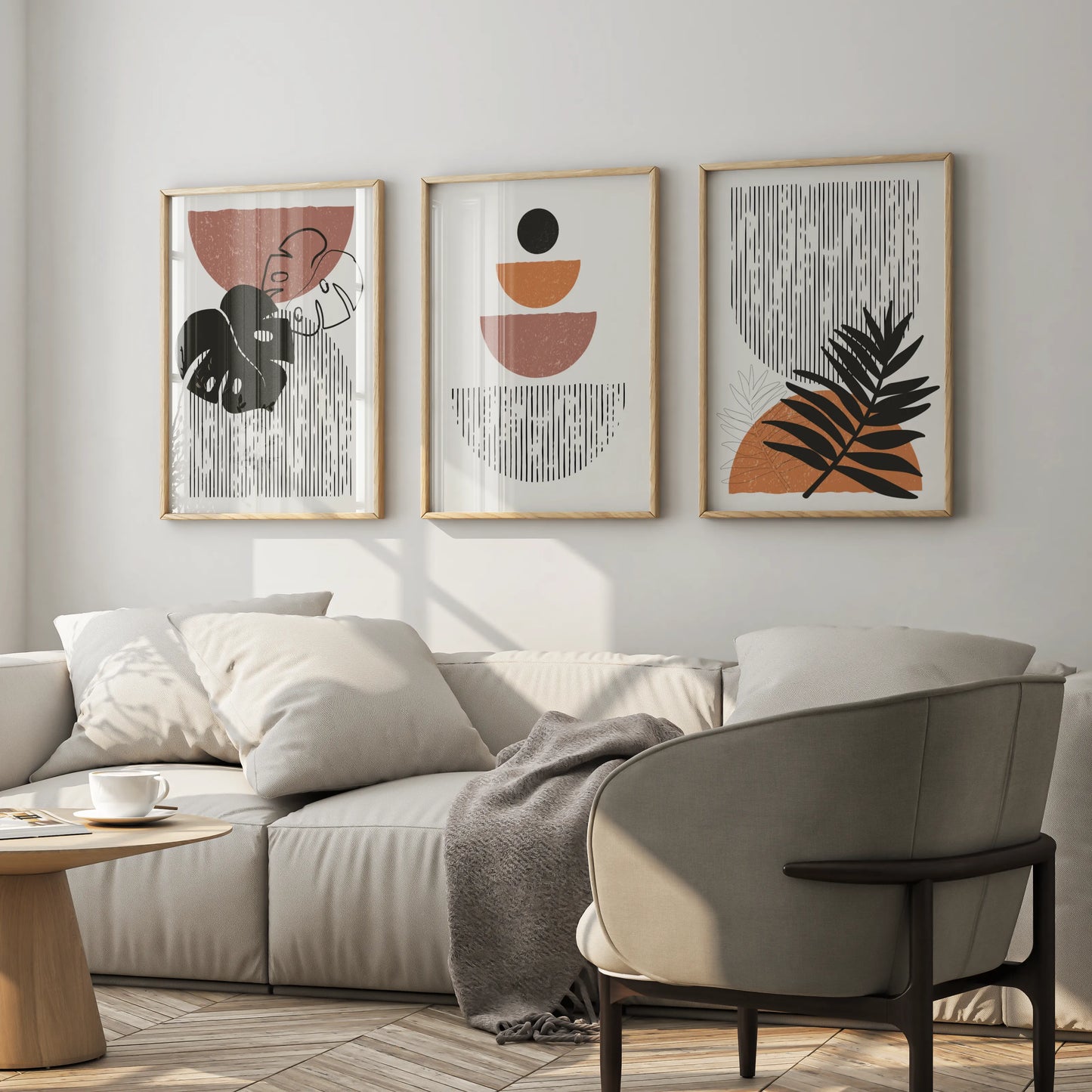 Boho Lines V, Set of 3, Modern Wall Art, Mid Century Vibe