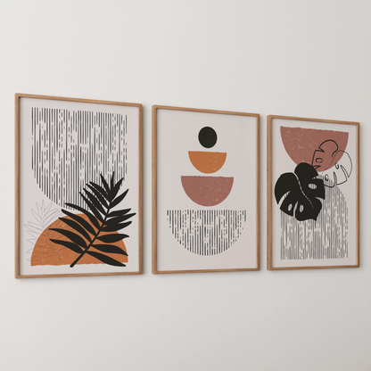 Boho Lines V, Set of 3, Modern Wall Art, Mid Century Vibe