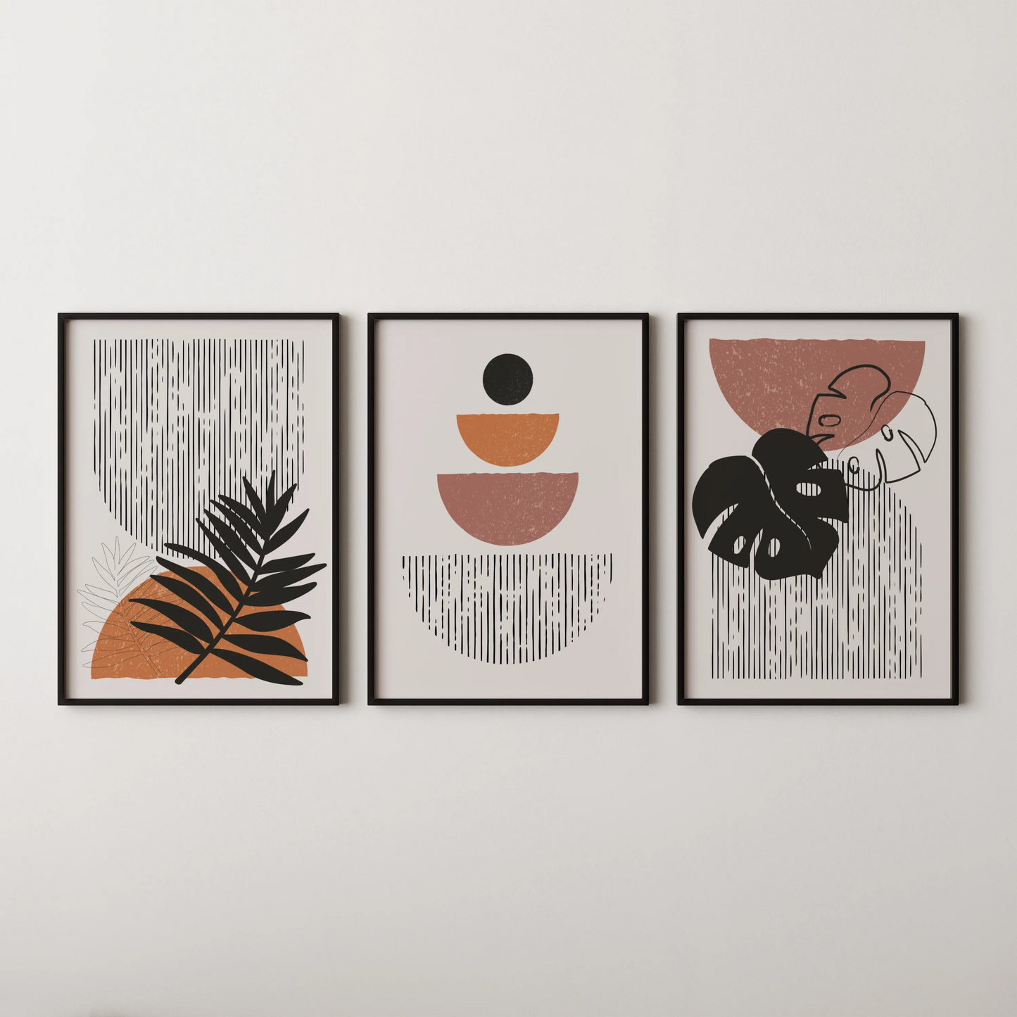 Boho Lines V, Set of 3, Modern Wall Art, Mid Century Vibe