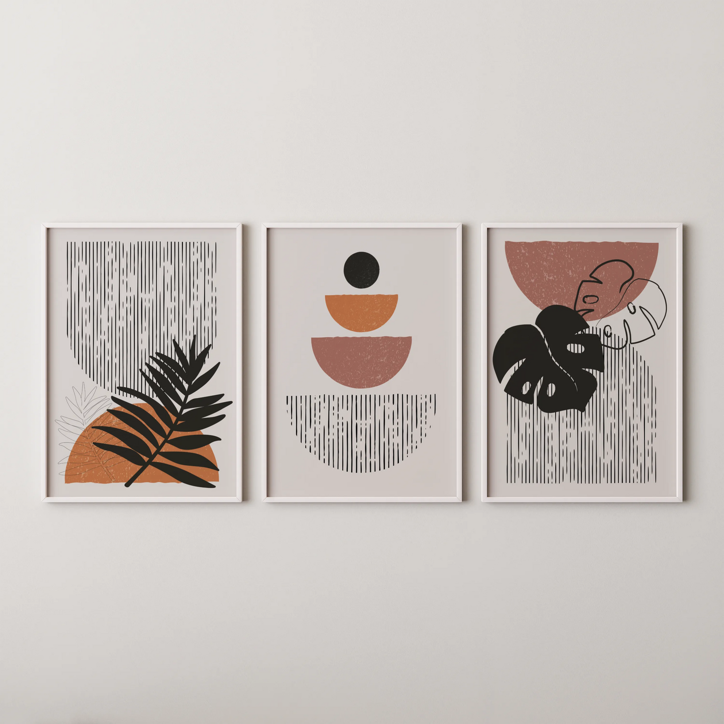 Boho Lines V, Set of 3, Modern Wall Art, Mid Century Vibe