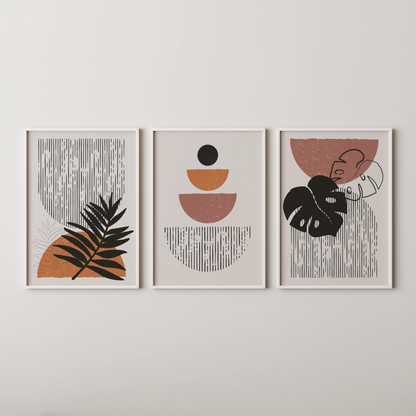 Boho Lines V, Set of 3, Modern Wall Art, Mid Century Vibe