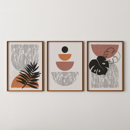 Boho Lines V, Set of 3, Modern Wall Art, Mid Century Vibe