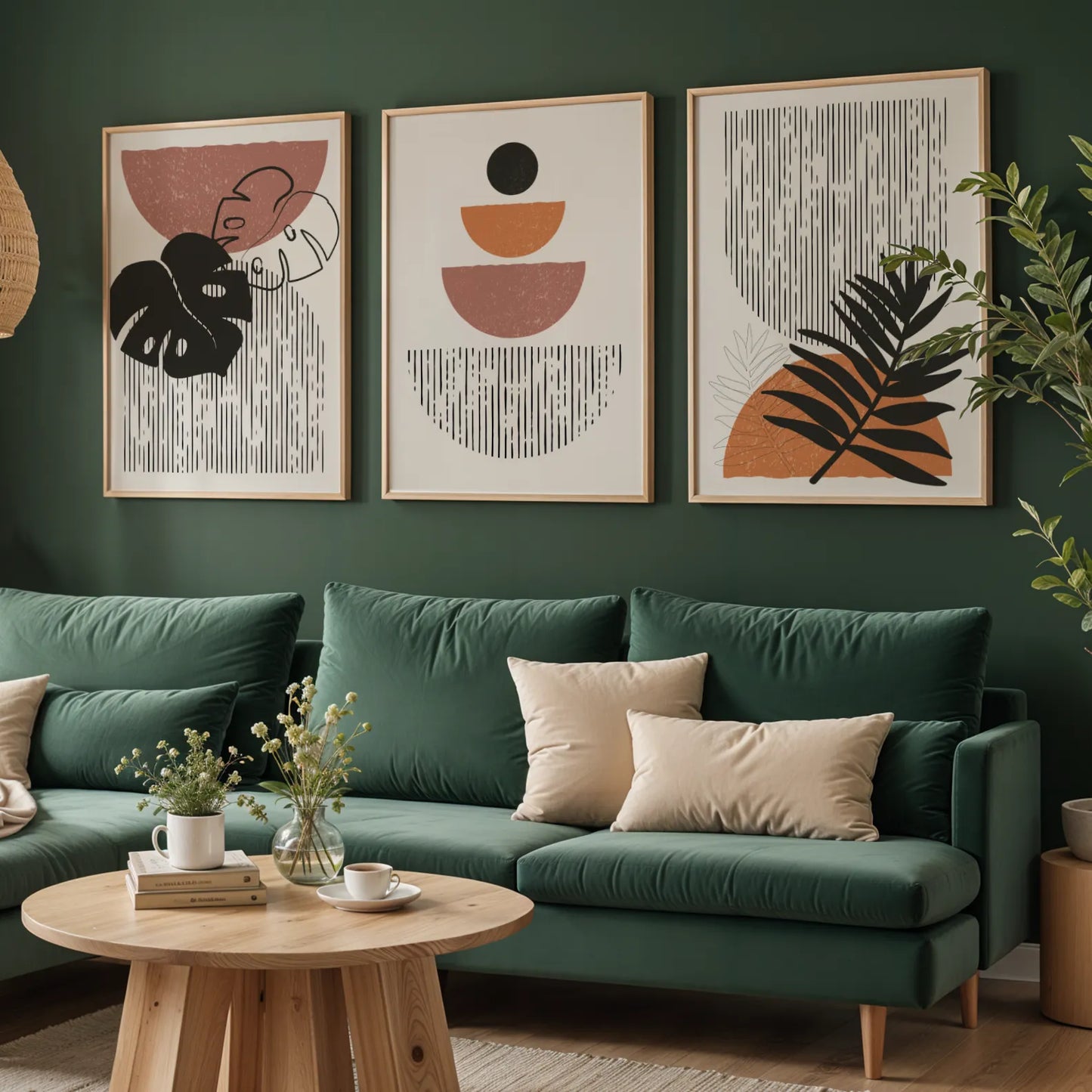 Boho Lines V, Set of 3, Modern Wall Art, Mid Century Vibe