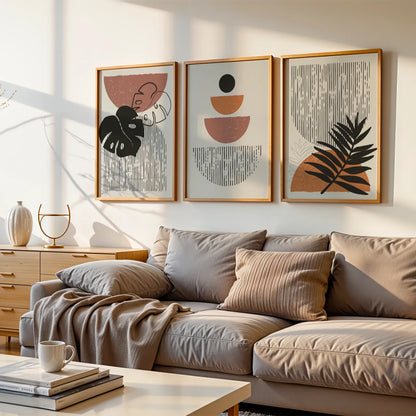 Boho Lines V, Set of 3, Modern Wall Art, Mid Century Vibe