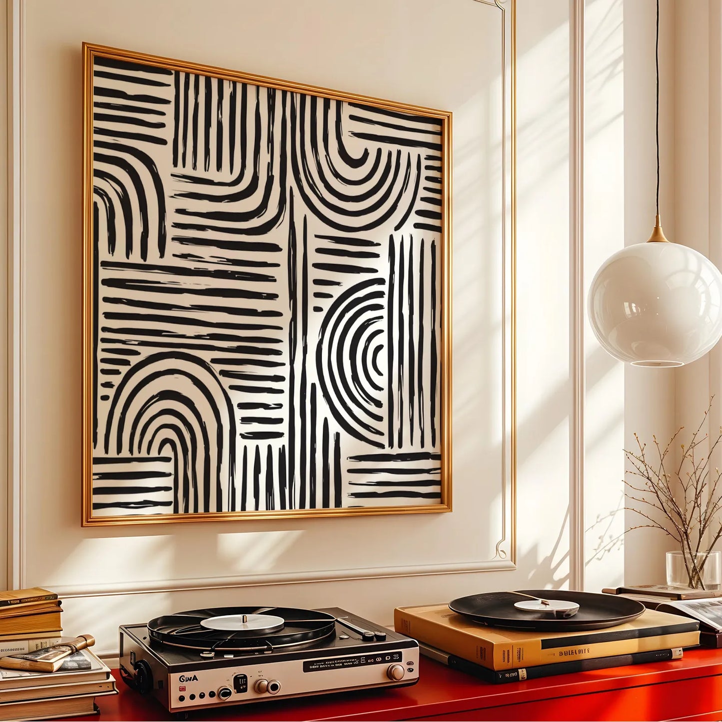 Boho Pattern Lines, Black & White Mid Century Modern, Boho Art Prints