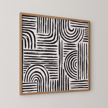 Boho Pattern Lines, Black & White Mid Century Modern, Boho Art Prints