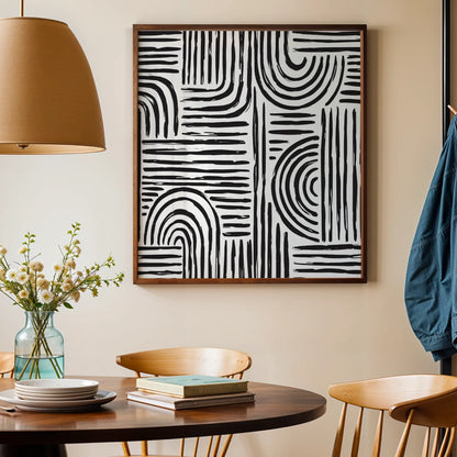 Boho Pattern Lines, Black & White Mid Century Modern, Boho Art Prints
