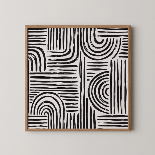 Boho Pattern Lines, Black & White Mid Century Modern, Boho Art Prints