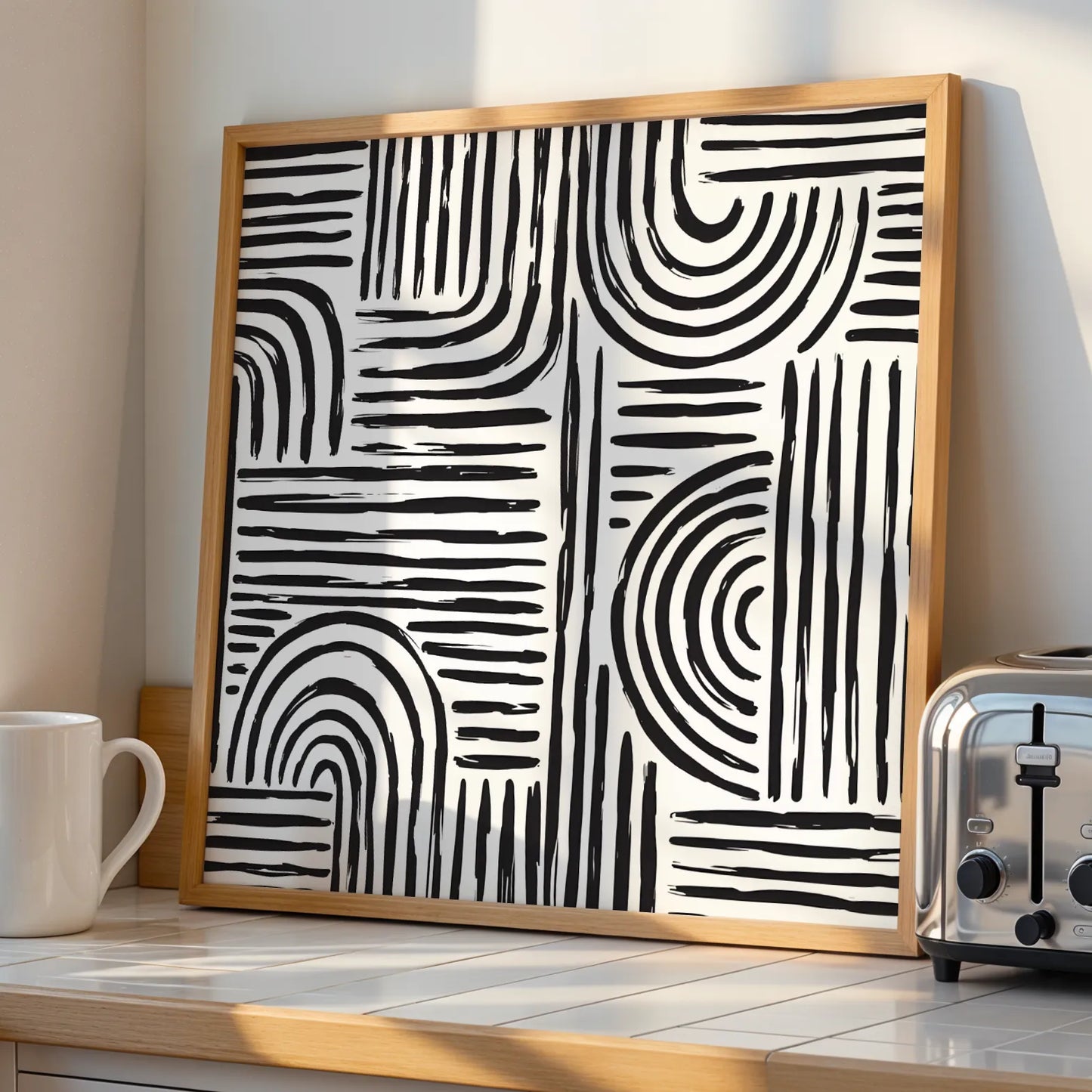 Boho Pattern Lines, Black & White Mid Century Modern, Boho Art Prints