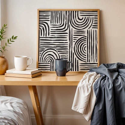 Boho Pattern Lines, Black & White Mid Century Modern, Boho Art Prints