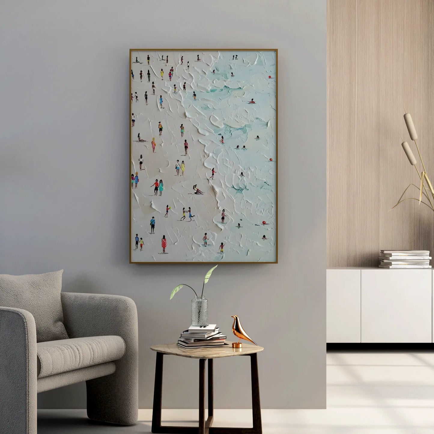 Crowd On Beach, Modern Minimal, Abstarct Wall Painting