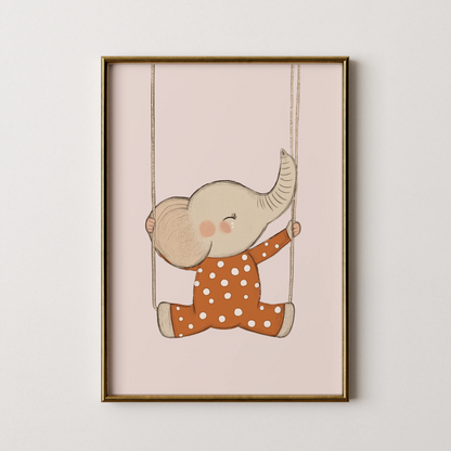 Ele on swing - Nursery Prints