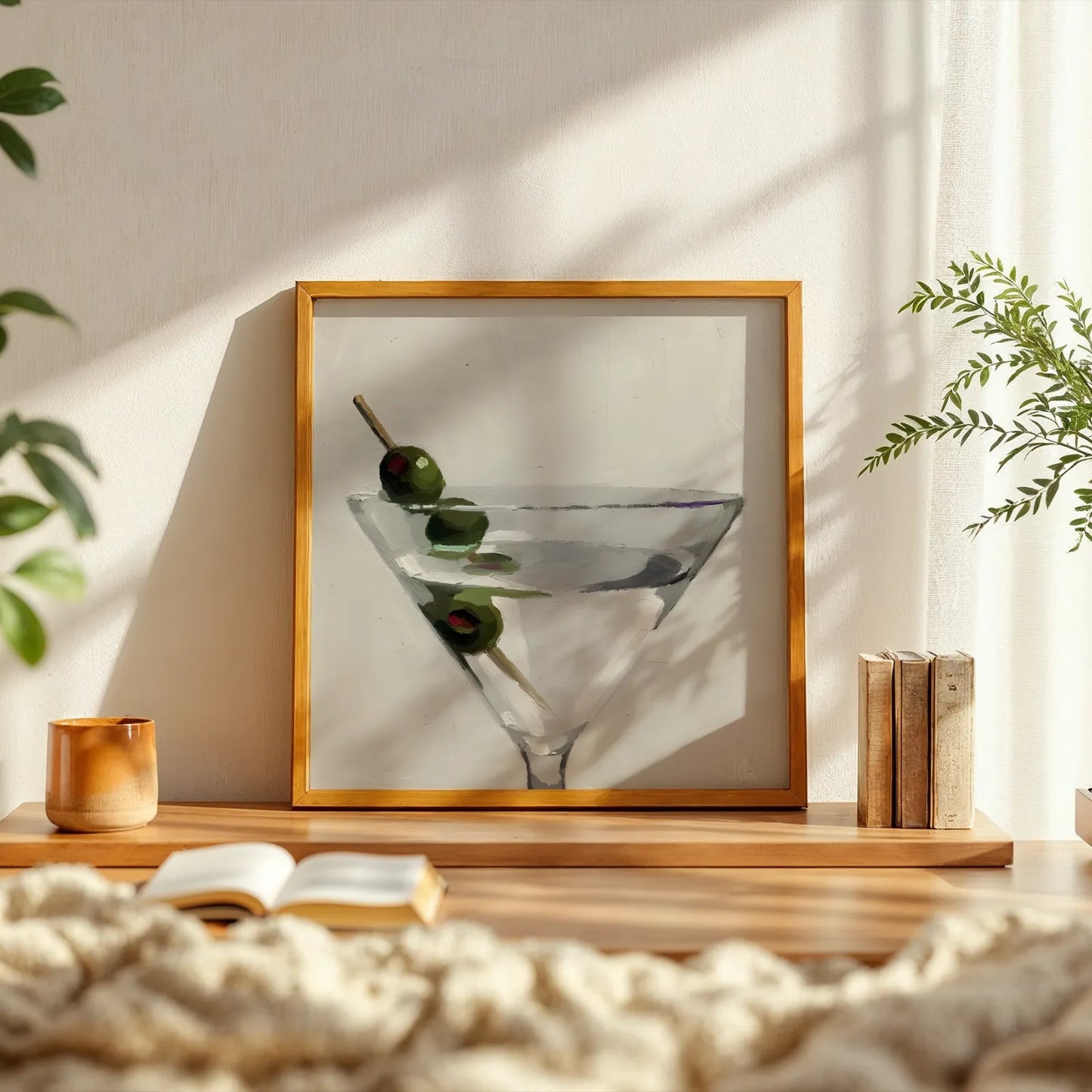 Martini With Olives, Black & White Mid Century Modern, Boho Art Prints