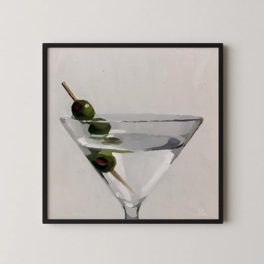 Martini With Olives, Black & White Mid Century Modern, Boho Art Prints