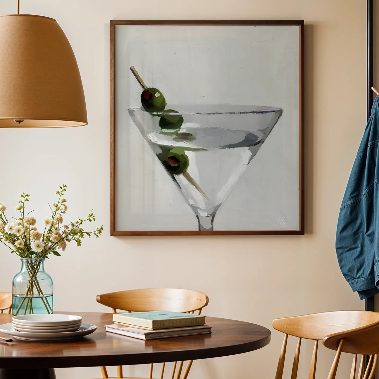 Martini With Olives, Black & White Mid Century Modern, Boho Art Prints
