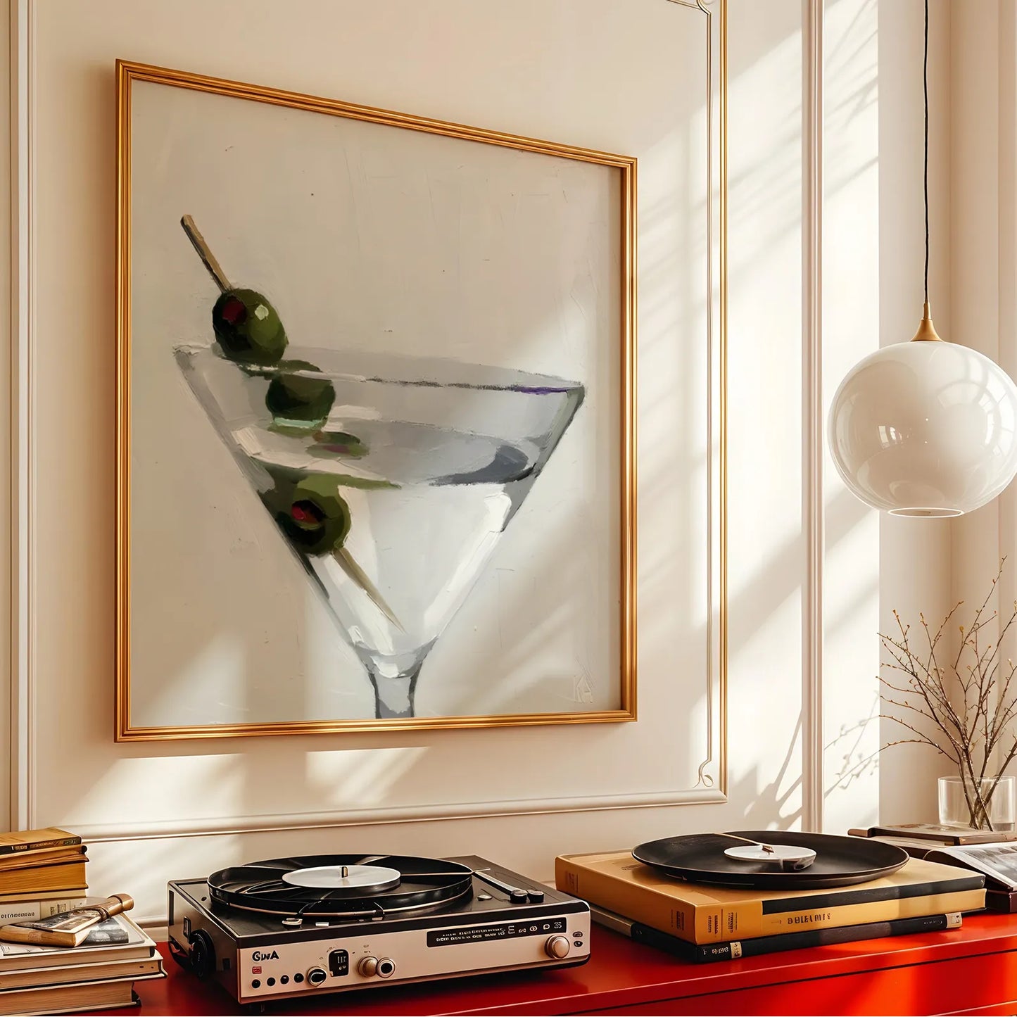 Martini With Olives, Black & White Mid Century Modern, Boho Art Prints