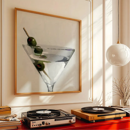 Martini With Olives, Black & White Mid Century Modern, Boho Art Prints