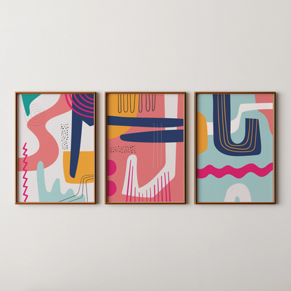 Maximalist Modern Abstarct Shapes I, Set of 3