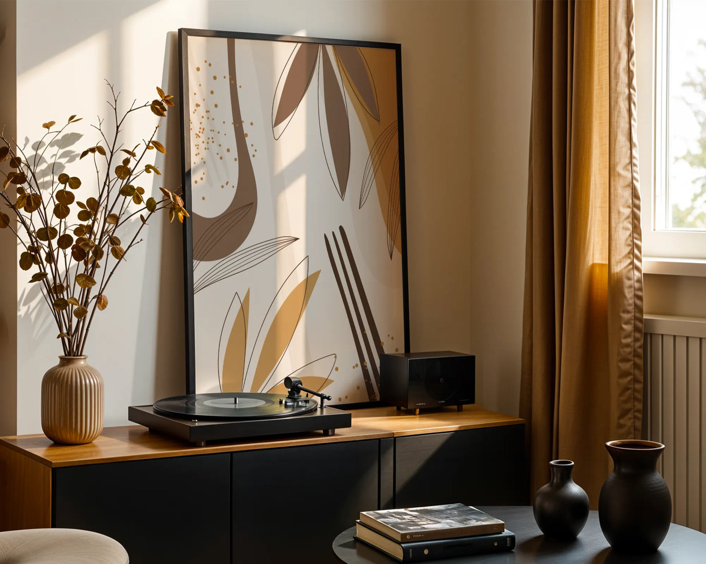Mid Century Modern, Abstract Boho Leaves I, Wall Painting