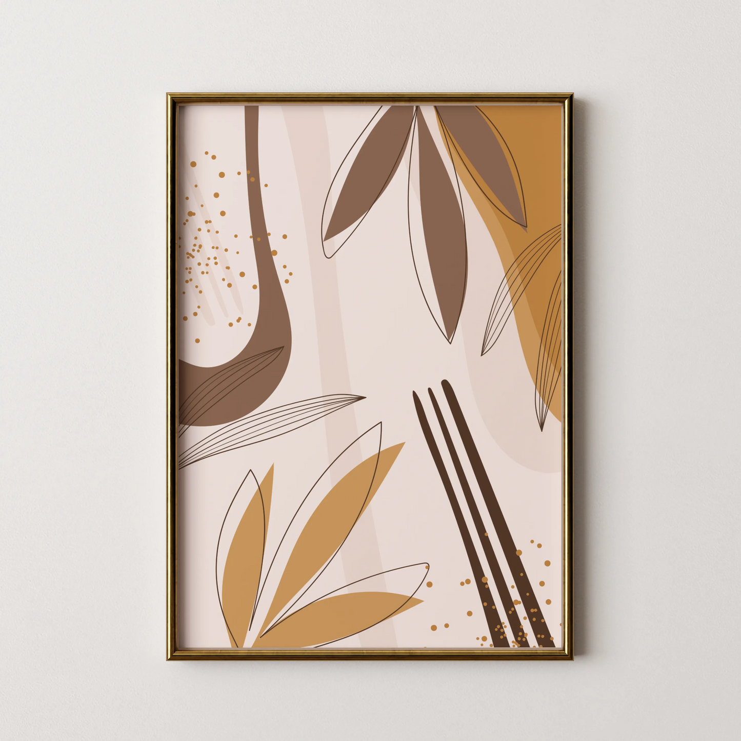 Mid Century Modern, Abstract Boho Leaves I, Wall Painting
