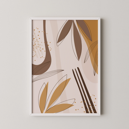 Mid Century Modern, Abstract Boho Leaves I, Wall Painting