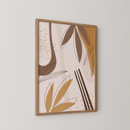 Mid Century Modern, Abstract Boho Leaves I, Wall Painting