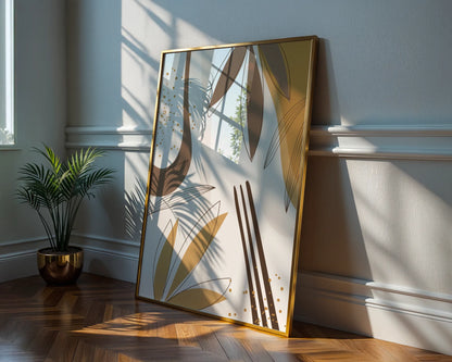Mid Century Modern, Abstract Boho Leaves I, Wall Painting
