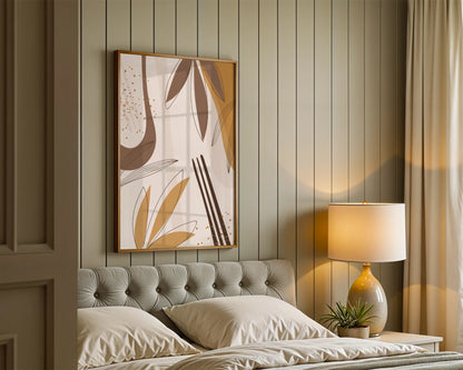 Mid Century Modern, Abstract Boho Leaves I, Wall Painting