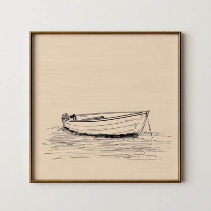 Minimal Boho Boat I, Black & White Mid Century Modern, Boho Art Painting