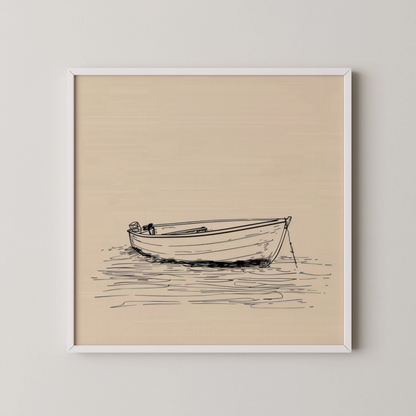 Minimal Boho Boat I, Black & White Mid Century Modern, Boho Art Painting