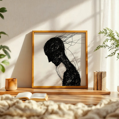 Minimal Boho Feminine, Black & White Mid Century Modern, Boho Art Painting