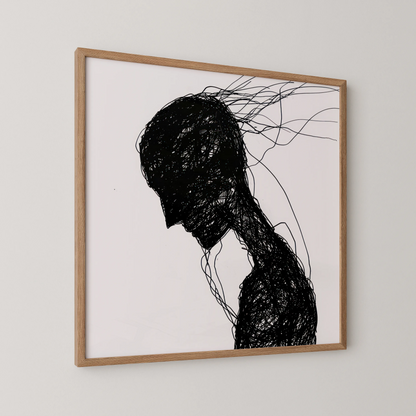 Minimal Boho Feminine, Black & White Mid Century Modern, Boho Art Painting