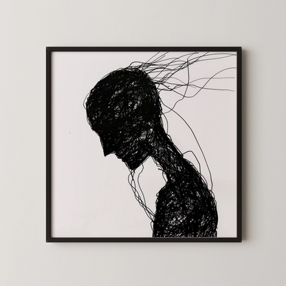 Minimal Boho Feminine, Black & White Mid Century Modern, Boho Art Painting