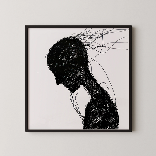 Minimal Boho Feminine, Black & White Mid Century Modern, Boho Art Painting