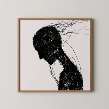 Minimal Boho Feminine, Black & White Mid Century Modern, Boho Art Painting